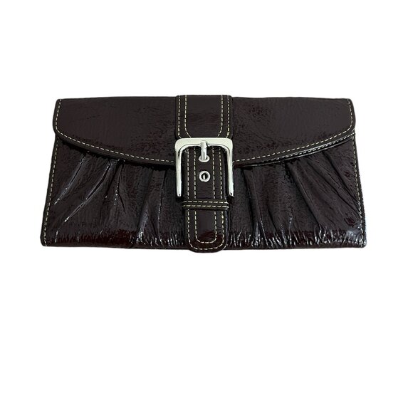 Buckle Wallet / Clutch - Shiny Brown Faux Leather - Multi-Pocket - NWT - Picture 1 of 10